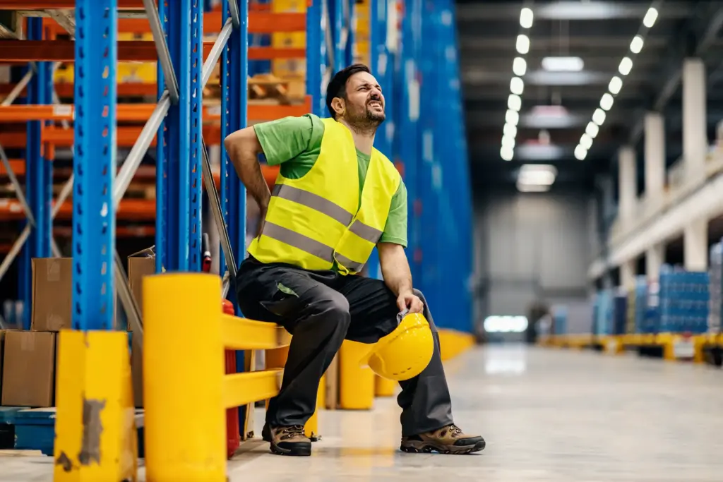 A man with an injured back at work. 
