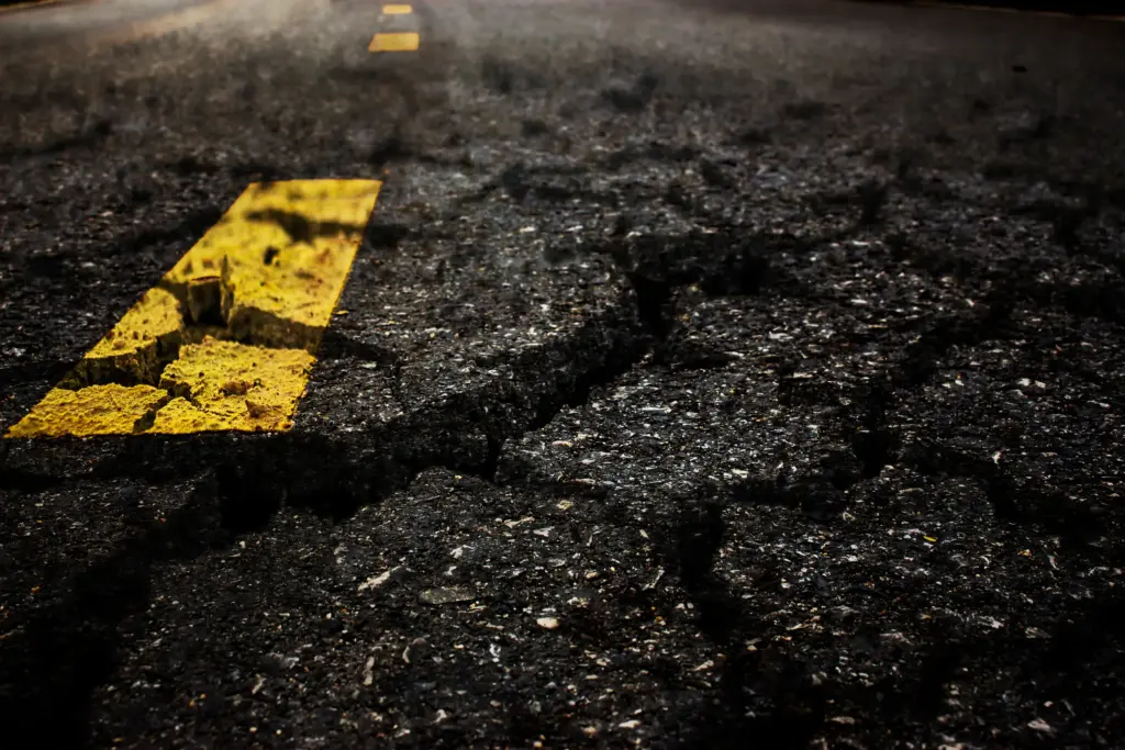 A cracked road. 