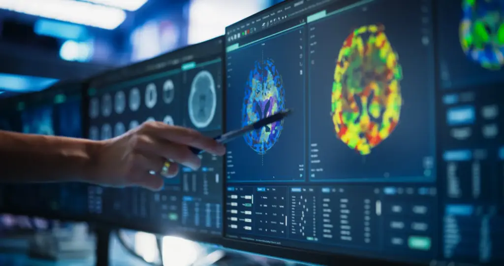An MRI machine showing results of a person's brain. 