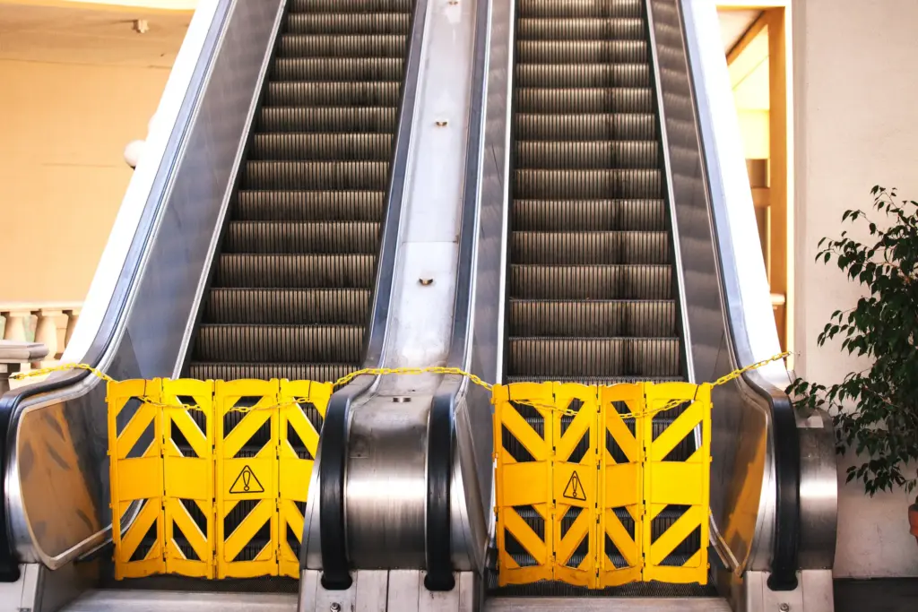 A pair of broken escalators. 